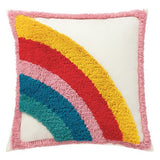 Rainbow abstract geometry stripes cushion cover 18"x18", 100% Cotton tufted textured pillow case, Decorative tassel, Housewarming gift.