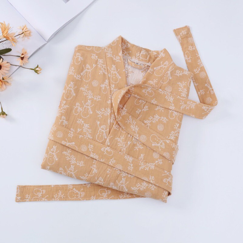 Double Layer Cotton Bathrobe Cotton Kimono Nightwear Couple Robe, Bathrobe for birthday gift &amp; anniversary gift,Housewarming gift.