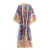 Cotton Kimono Boho Vintage Fly Bird Print Sashes Women Bohemian V Neck Batwing Sleeves happy short robe Kimono Jacket,gift for her