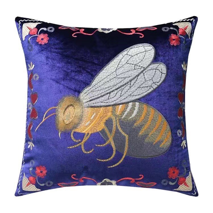 Luxury Velvet Flying wasp Retro Inspired Pillow Cover,Embroidery Pillow Covers, Decorative Pillows, Housewarming gift