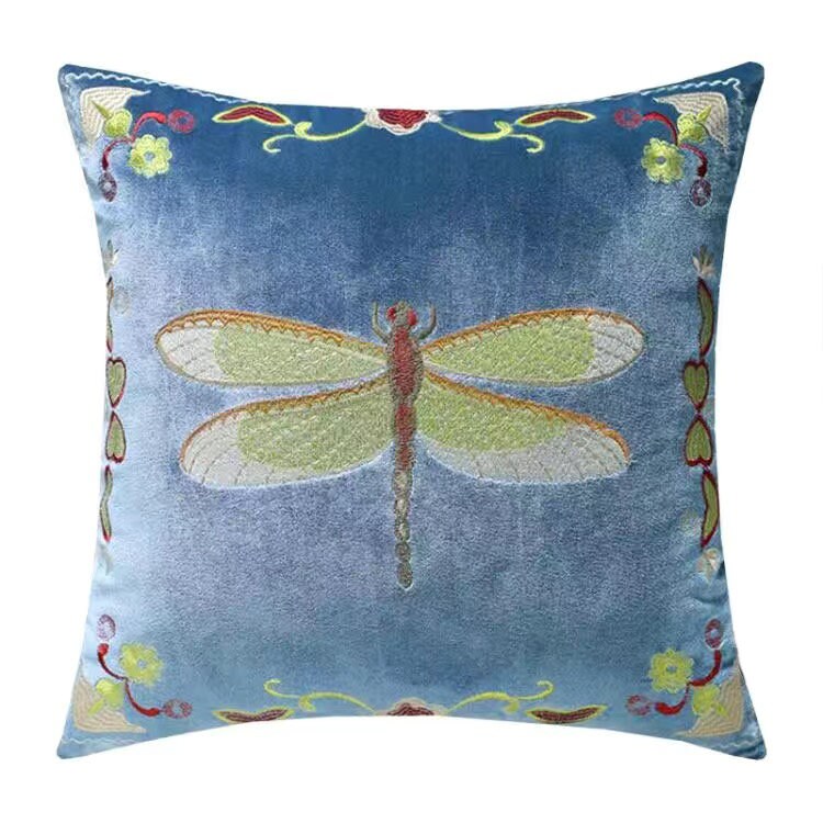 Luxury Velvet Flying Dragonfly Retro Inspired Pillow Cover,Embroidery Pillow Covers, Decorative Pillows, Housewarming gift