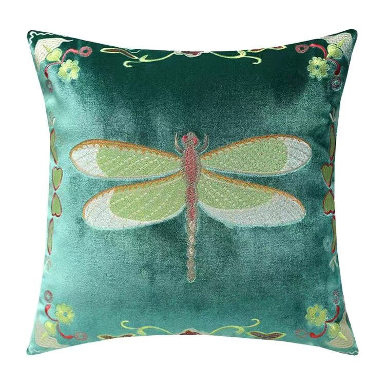 Luxury Velvet Flying Dragonfly Retro Inspired Pillow Cover,Embroidery Pillow Covers, Decorative Pillows, Housewarming gift