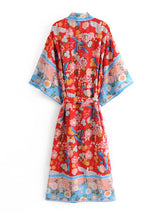 Cotton Kimono Boho Vintage Fly Bird Print Sashes Women Bohemian V Neck Batwing Sleeves happy short robe Kimono Jacket,gift for her