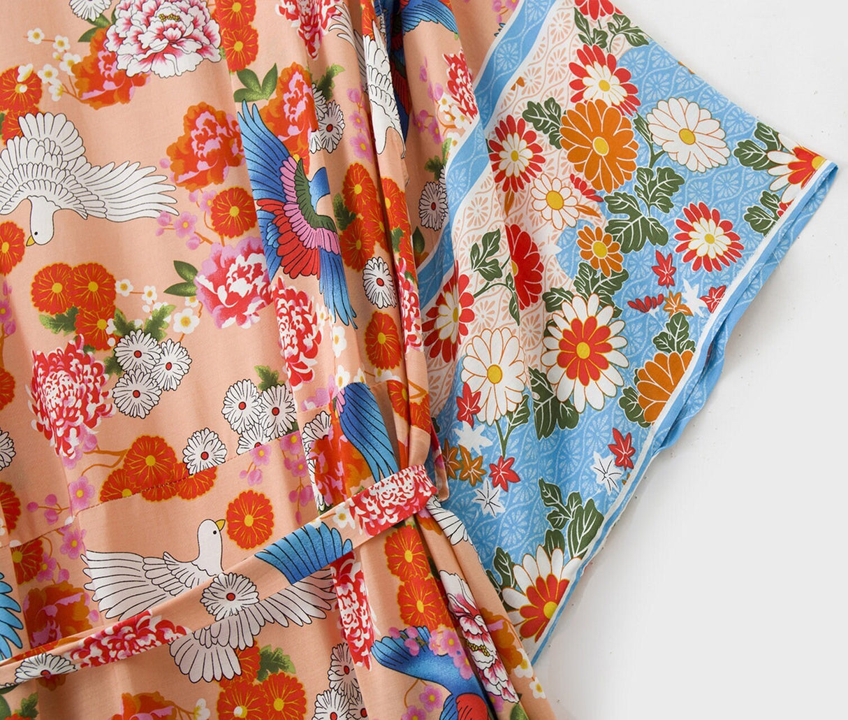 Cotton Kimono Boho Vintage Fly Bird Print Sashes Women Bohemian V Neck Batwing Sleeves happy short robe Kimono Jacket,gift for her