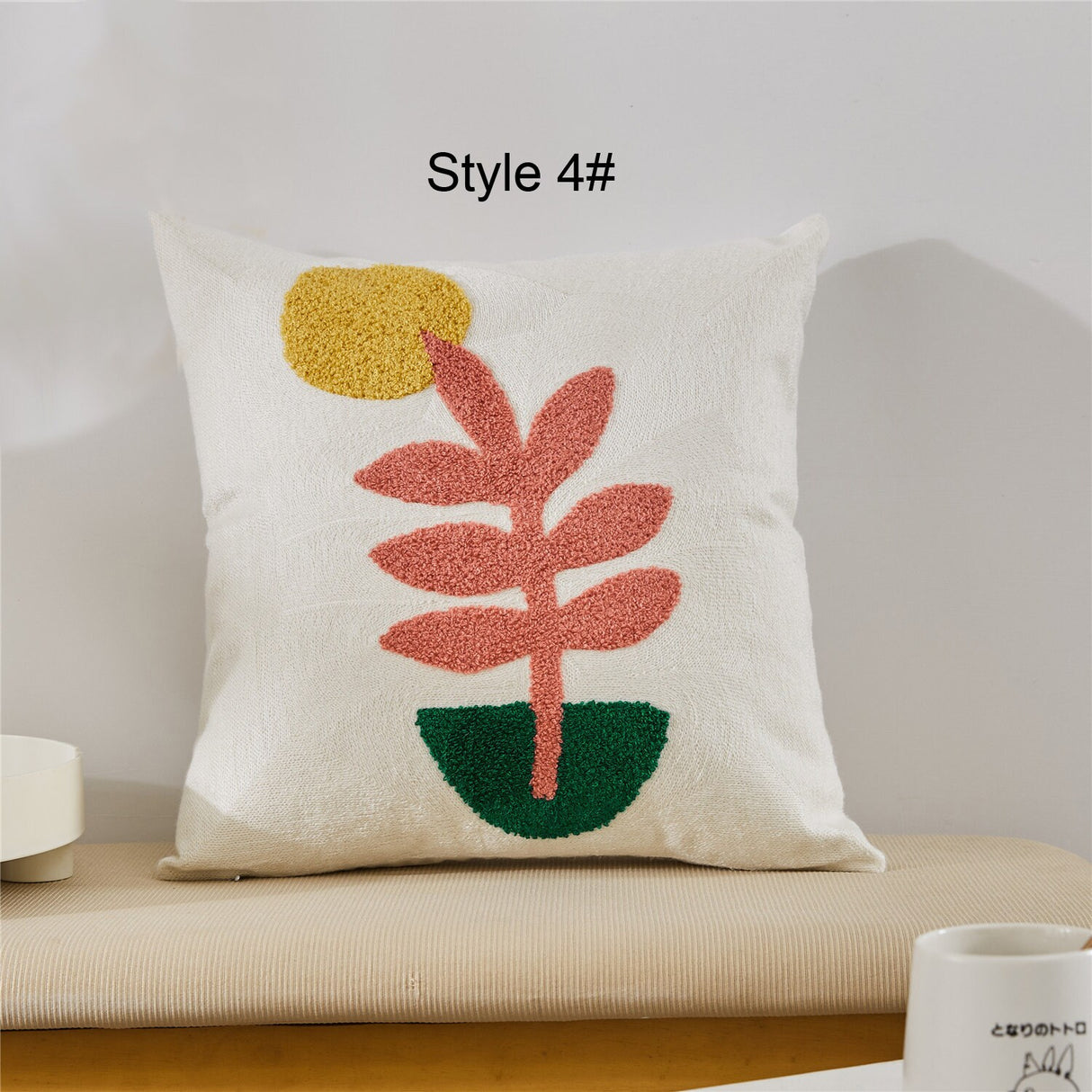 Flower Embroidered Cushion Cover 18x18",Cotton Tufted Textured Pillow Case,Decorative Pillows,Housewarming gift.