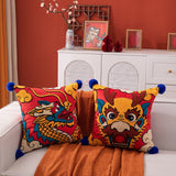 Embroidery Traditional Chinese Lucky Dragon Auspicious Dragon Pillow cover,Folk Art,Children's Gifts,Decorative pillows, Housewarming gift