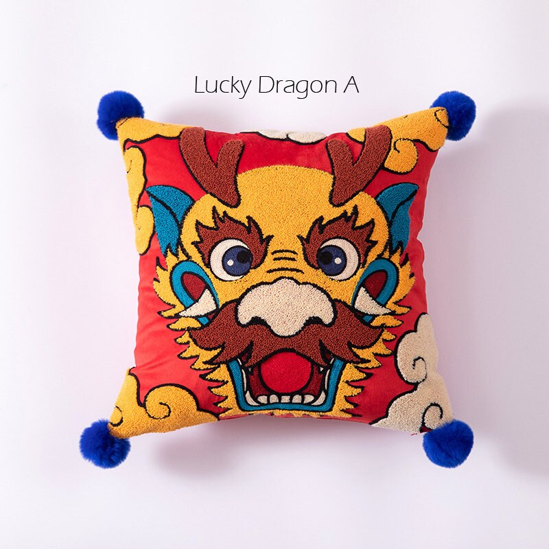 Embroidery Traditional Chinese Lucky Dragon Auspicious Dragon Pillow cover,Folk Art,Children's Gifts,Decorative pillows, Housewarming gift