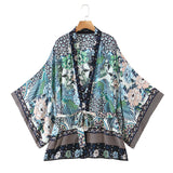 Cotton Kimono Boho Phoenix Floral Print Sashes Women Bohemian V Neck Batwing Sleeves short robe Kimono,Gifts for women