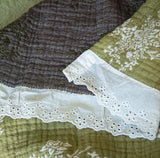 Cotton Ruffled Throw Bed Cover 100% cotton Muslin Sofa Throw Decor, Double-sided Bed Throw Blanket, 200x230cm/79x90",Housewarming gift.