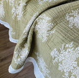 Cotton Ruffled Throw Bed Cover 100% cotton Muslin Sofa Throw Decor, Double-sided Bed Throw Blanket, 200x230cm/79x90",Housewarming gift.