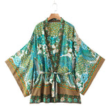 Cotton Kimono Boho Phoenix Floral Print Sashes Women Bohemian V Neck Batwing Sleeves short robe Kimono,Gifts for women