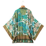 Cotton Kimono Boho Phoenix Floral Print Sashes Women Bohemian V Neck Batwing Sleeves short robe Kimono,Gifts for women