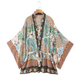 Cotton Kimono Boho Phoenix Floral Print Sashes Women Bohemian V Neck Batwing Sleeves short robe Kimono,Gifts for women