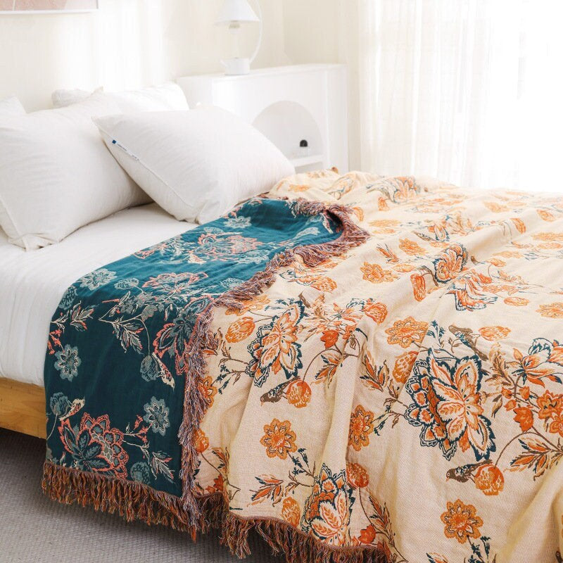 Cotton Blanket Tassels Double-sided Woven Home Decor Bedding,Cozy Nap Throw Blanket,Tassels Throw,200x230cm(79x90"),Housewarming gift.