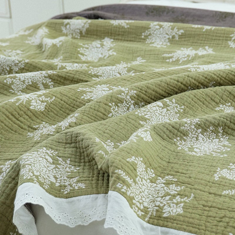 Cotton Ruffled Throw Bed Cover 100% cotton Muslin Sofa Throw Decor, Double-sided Bed Throw Blanket, 200x230cm/79x90",Housewarming gift.