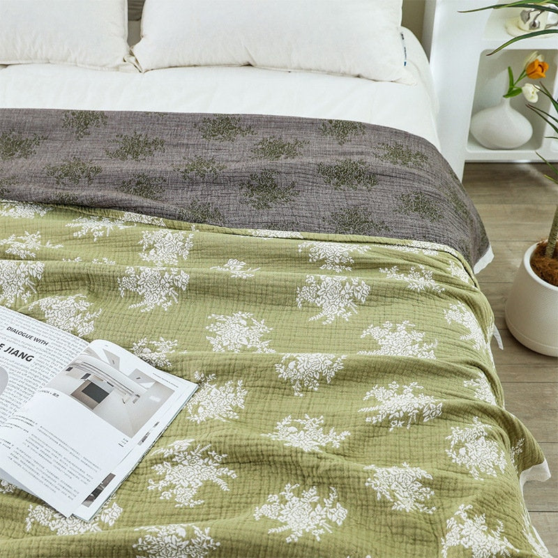 Cotton Ruffled Throw Bed Cover 100% cotton Muslin Sofa Throw Decor, Double-sided Bed Throw Blanket, 200x230cm/79x90",Housewarming gift.