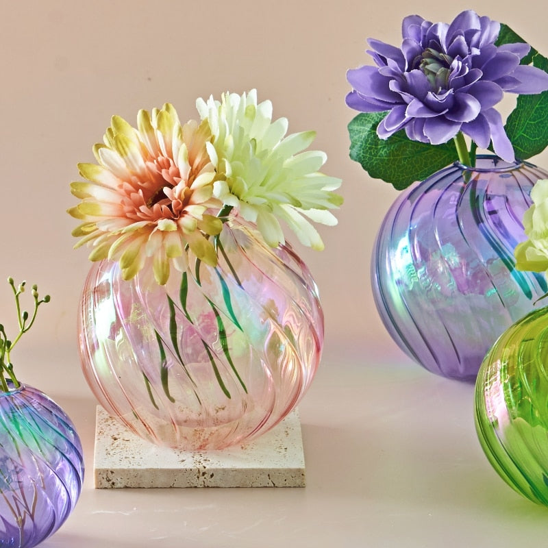 Colourful Glass Globe Vase - Swirl