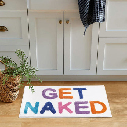 Feblilac Colorful Get Naked White Ground Bathroom Mat, 50x80cm Bathroom Rug, Plush Water-Absorbent , Anti Slip Toilet Mat,  Art Bathroom Mats, Best Bath Rugs
