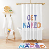 Feblilac Colorful Get Naked White Ground Shower Curtain with Hooks, Multiple Sized Blue Bathroom Curtains with Ring, Unique Bathroom décor, Quotation Shower Curtain, Customized Shower Curtains, Extra Long Shower Curtain