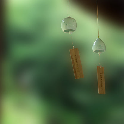 Japanese Ceramic Wind Chimes, Sakura Bell Rings, Hanging Garden Wind Chimes, Home Garden Decoration, Cyan