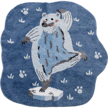 Dancing Polar Bear Bedroom Mat, Cute Cartoon Animal Mat for Kid's Room, Living Room Area Carpet, 43x43 inches