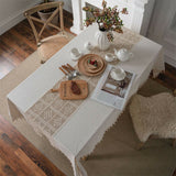 Beige Hollow-Out Stitching Tassel Tablecloth