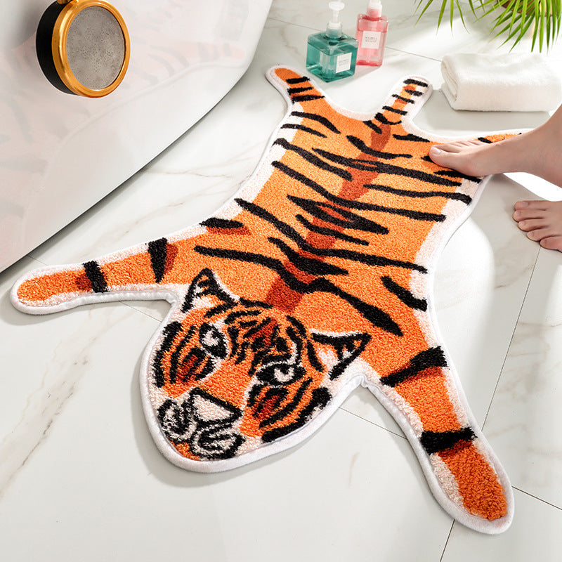 Cute Tiger Bath Mat Bedroom Rug, Animal Soft Plush Water-Absorbent Mat, Machine Washable