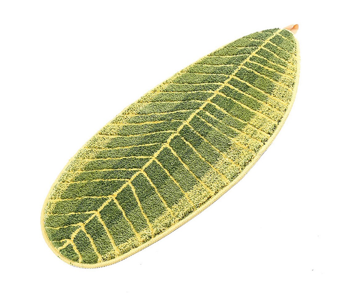 Feblilac Green Banana Leaf Bath Mat, Natural Plants Non-Slipping Bathmat