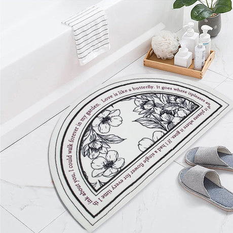 Semicircle Black and White flower Garden Bath Mat