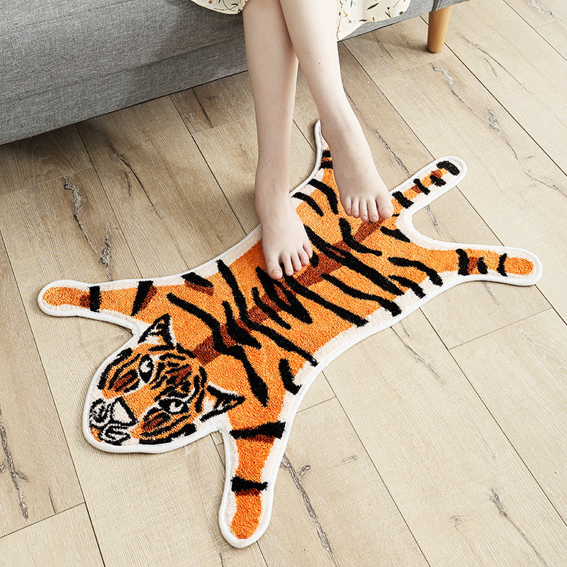 Cute Tiger Bath Mat Bedroom Rug, Animal Soft Plush Water-Absorbent Mat, Machine Washable