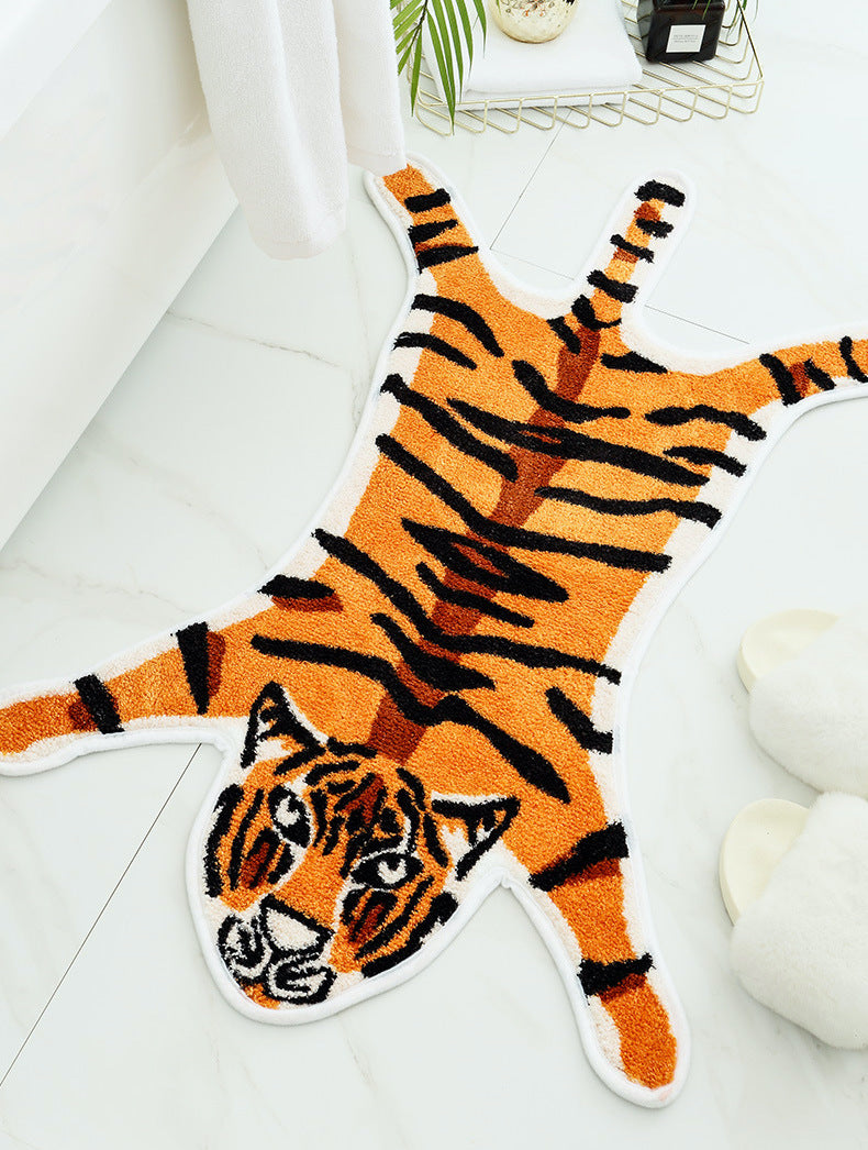 Cute Tiger Bath Mat Bedroom Rug, Animal Soft Plush Water-Absorbent Mat, Machine Washable