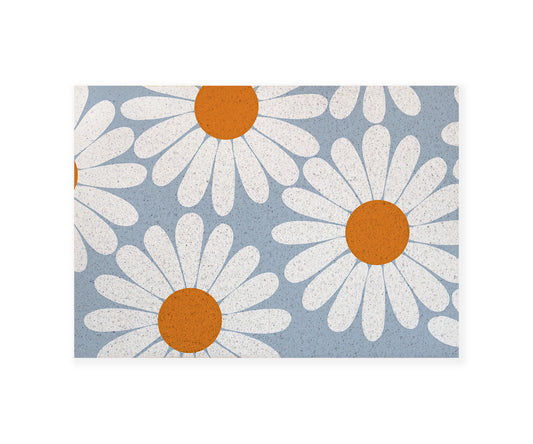 White Daisy in Blue Background PVC Entrance Mat