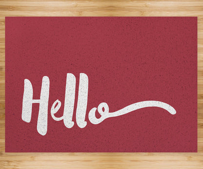 Hello Welcome Home in Red Background PVC Entrance Mat