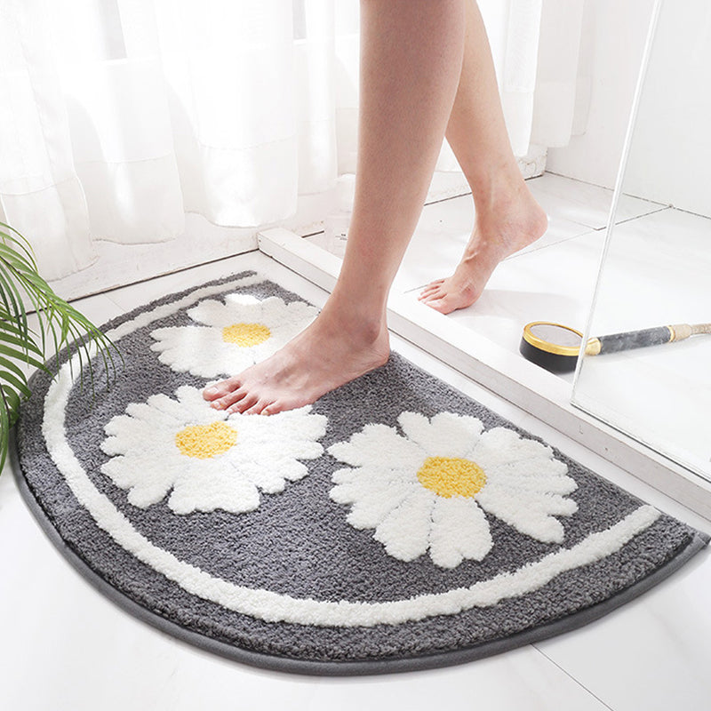 Semicircle Daisy Bath Mat, Sweet Home Bathroom Mat, White Yellow Flower Bath Rug, House Warming Gift, Wedding Gift