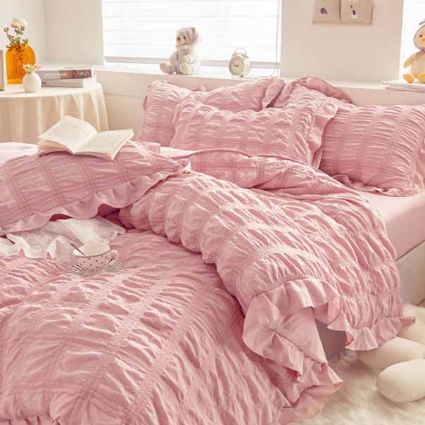 Solid Seersucker Poly Duvet Cover Bedding Set