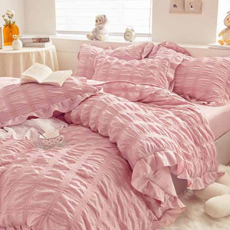 Solid Seersucker Poly Duvet Cover Bedding Set