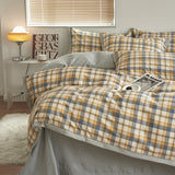 Autumn/Winter Yellow Grey Plaid bedding set Class A Washable Double Yarn Cotton/Linen Four-Piece Duvet Cover bedding Set