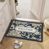 Feblilac Chinese Style Black Luxury Flowers Polyester Door Mat