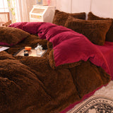 Solid Color Poly Mink Flannel Puffy Duvet Cover Bedding Set