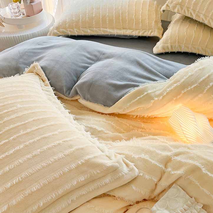 Poly Tassels Match Colors Milk Cashmere Flannel Duvet Cover Bedding Set