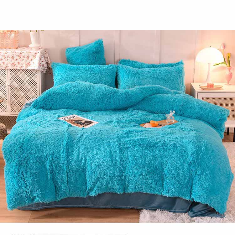 Solid Color Poly Mink Flannel Puffy Duvet Cover Bedding Set