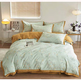 Autumn/Winter Green Yellow Flowers bedding set Class A Washable Double Yarn Cotton/Linen Duvet Cover Four-Piece bedding Set