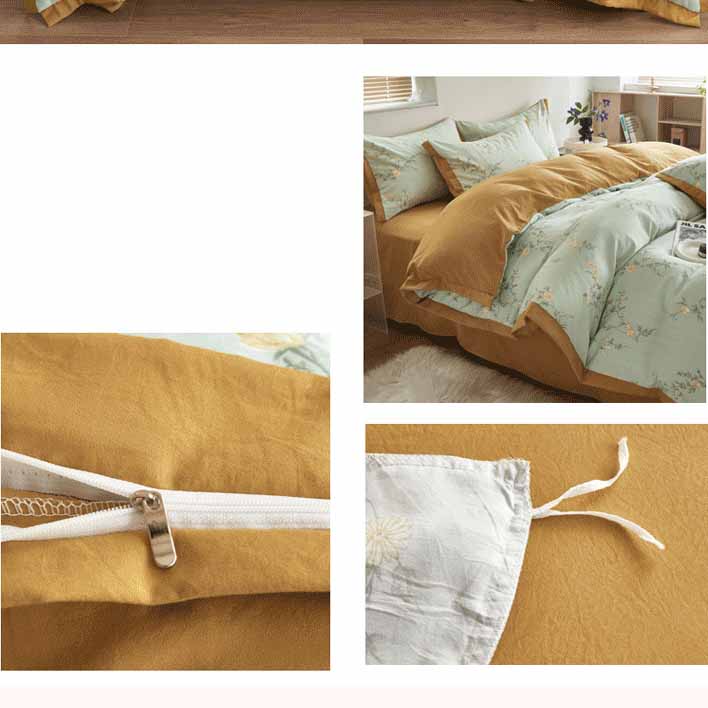 Autumn/Winter Green Yellow Flowers bedding set Class A Washable Double Yarn Cotton/Linen Duvet Cover Four-Piece bedding Set