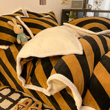 Poly Brown and Black Stripe Milk Cashmere Flannel Berber Fleece Duvet Cover Bedding Set