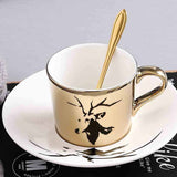 Reflection Ceramic Coffee Cup, European Electroplated Mirror Coffee Cup and Saucer Set