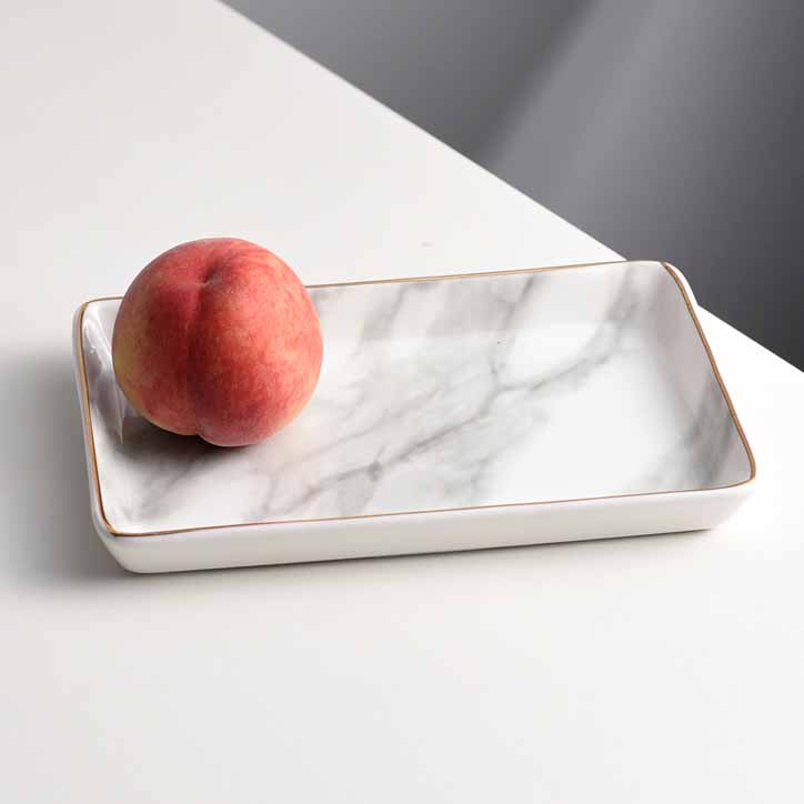 Nordic Style Marbling Rectangle Overglaze Color Ceramic Tray 5"x4" and 8"x5", Service Plate, Jewelry Tray, Decoration Tray