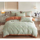 Autumn/Winter Green White Flowers bedding set Class A Washable Double Yarn Cotton/Linen Four-Piece Duvet Cover bedding Set