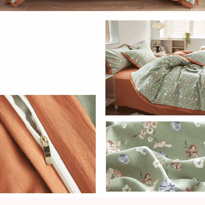 Autumn/Winter Green White Flowers bedding set Class A Washable Double Yarn Cotton/Linen Four-Piece Duvet Cover bedding Set