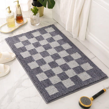 Feblilac Blue and White Checkerboard Ultra Soft Bathroom Rug, Multiple Sized Bathroom Rug, Simple Soft Plush Water-Absorbent Mat, Machine Washable, Anti Slip Toilet Mat, Black and White Thick Bathroom Carpet, Art Bathroom Mats, Best Bath Rugs