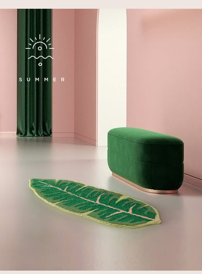 Tufting Leaf Bath Mat, Cute Green Bathroom Rug, Plants Bathroom Rugs, Gift for Nature Lover